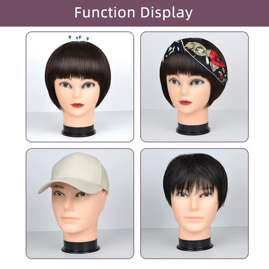 Tête de Mannequin chauve avec trépied de coiffure noir