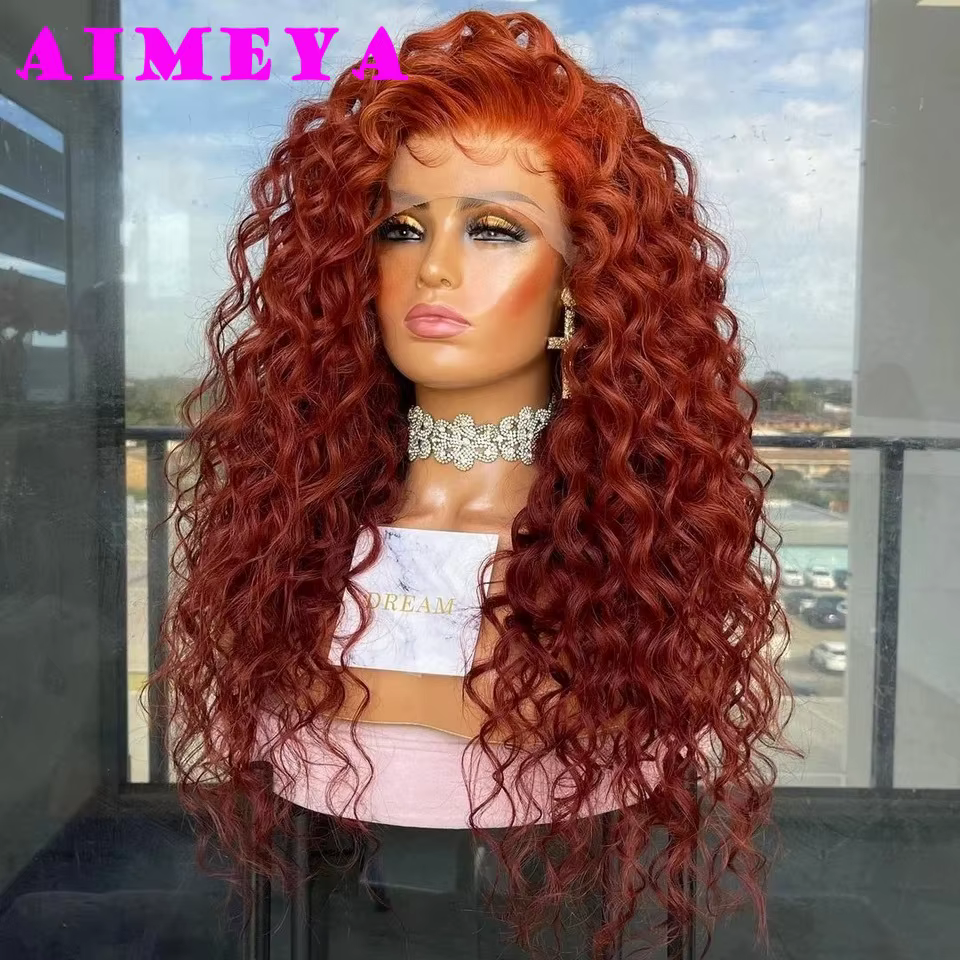 Perruque Lace Front Wig synthétique bouclée rouge cuivre