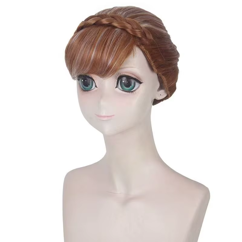 Perruque de cosplay Anna, perruque synthétique de princesse anime avec chignon, perruque mignonne pour fille, fibre résistante à la chaleur de haute qualité, pour fête d'Halloween