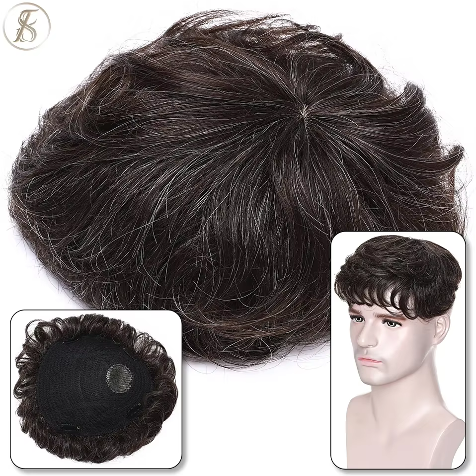 TESS hommes système de remplacement de cheveux 35g hommes toupet 16x19 cm perruque de cheveux humains hommes prothèse capillaire mâle pince dans les Extensions de cheveux