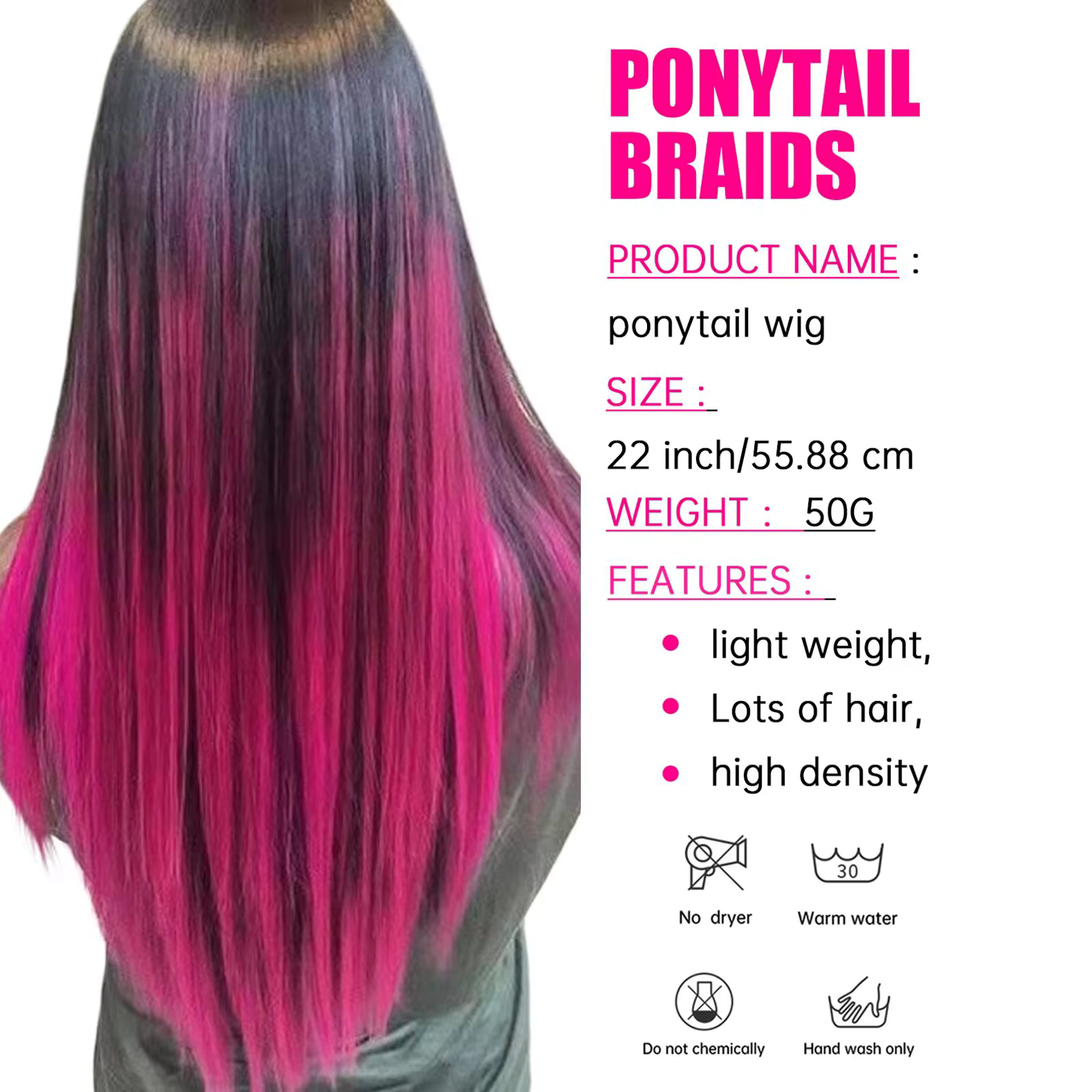 Extensions de cheveux synthétiques colorées à clips