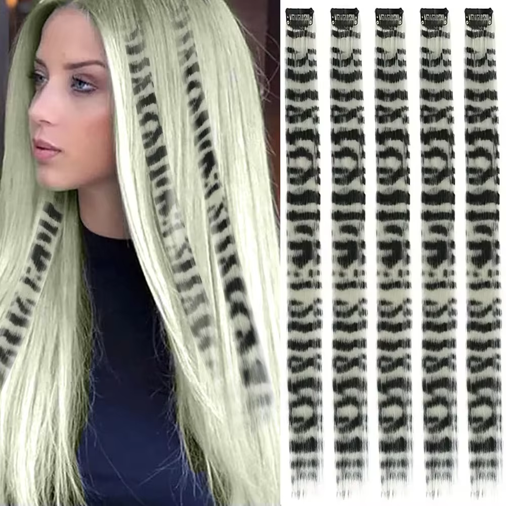 Extensions capillaires synthétiques lisses à Clip imprimé à rayures