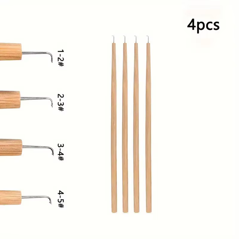 Lot de 4 aiguilles de ventilation pour perruques avec manches en bois