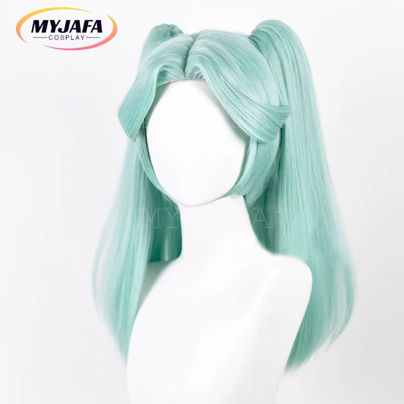 Perruque de Cosplay synthétique vert menthe Cyberpunk avec bonnet de perruque, perruque de Cosplay, longue queue de cheval, résistante à la chaleur