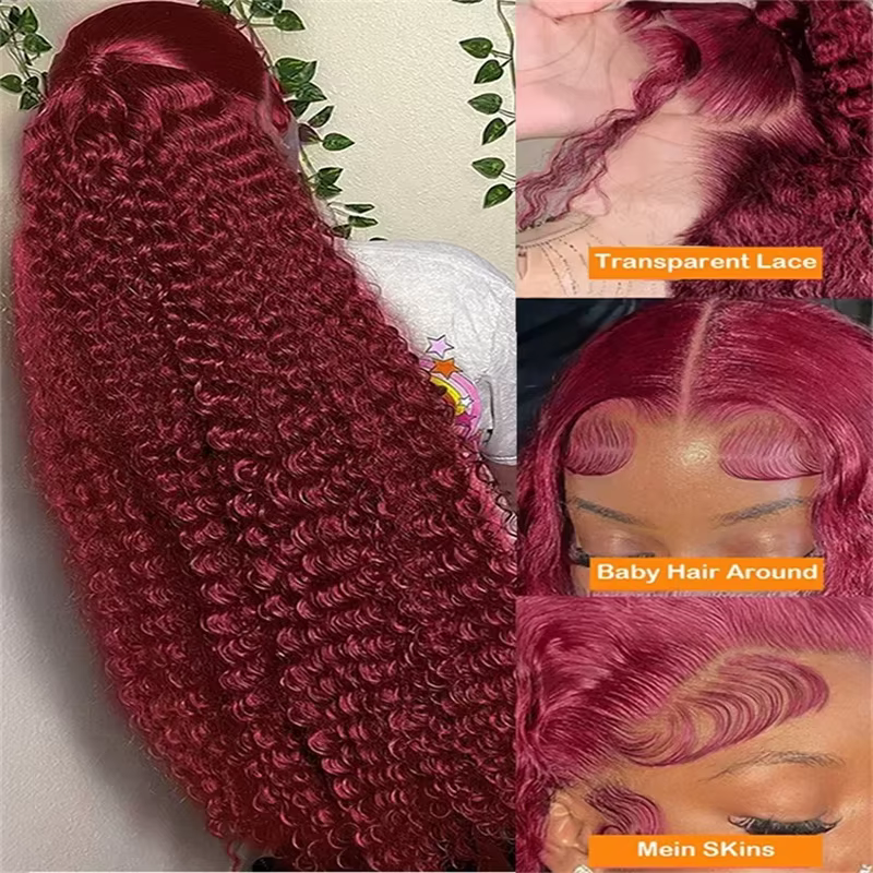 30 40 pouces 99J bordeaux 13x6 Hd dentelle frontale perruque de cheveux humains couleur rouge 13x4