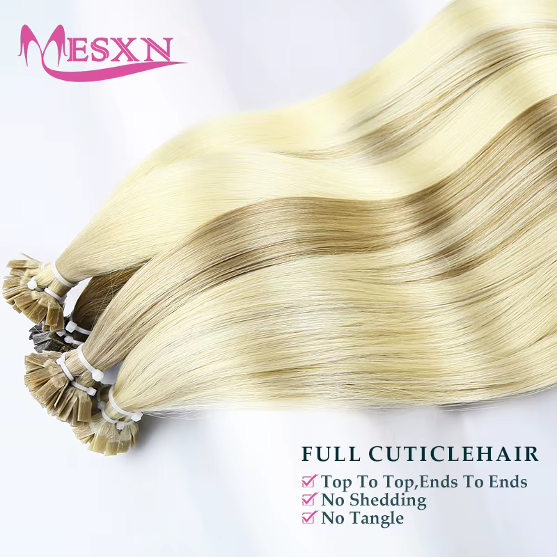 MESXN Extensions de cheveux à pointe plate de haute qualité 100%