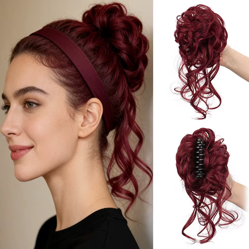 Chignon désordonné synthétique en forme de donut