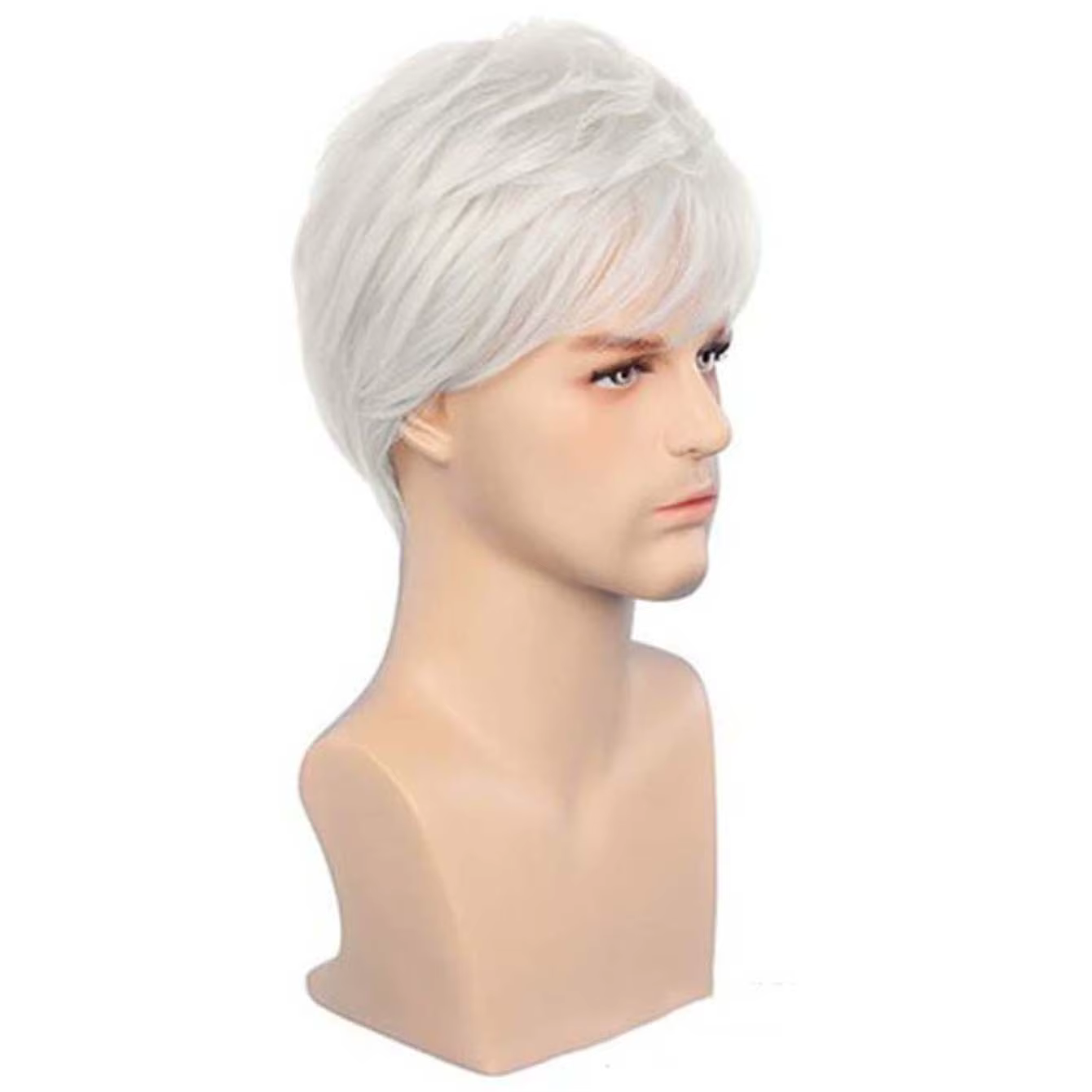 Perruque Synthétique Courte Bouclée avec Frange pour Homme