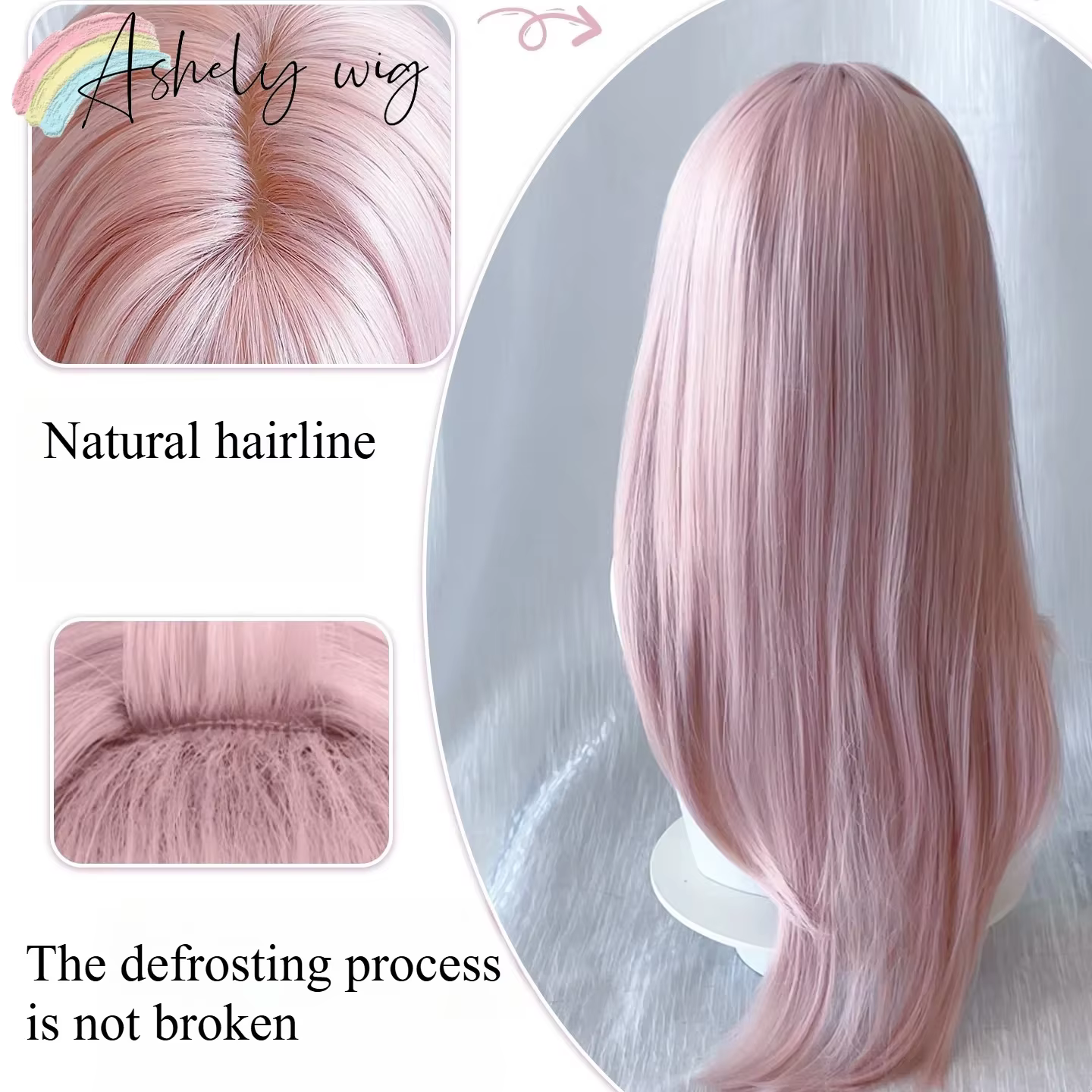 Perruque rose pour femmes 26 pouces