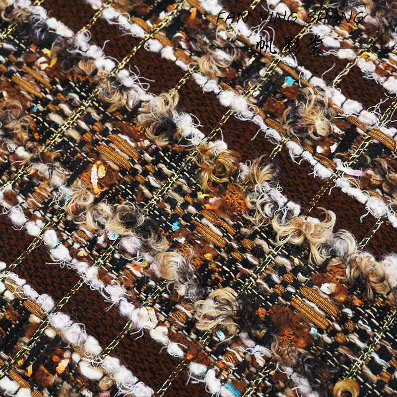 2025 doré brun rêve tissage laine Tweed tissu pour manteau Telas Costura Tissus Couture tzejь