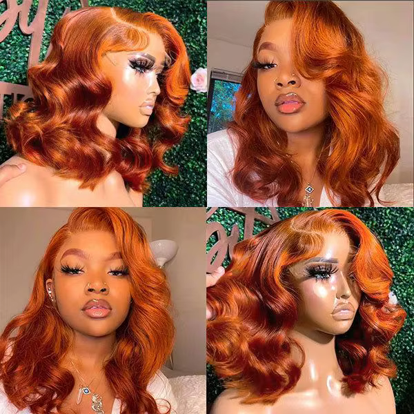 Perruque de gingembre cheveux humains Orange vague de corps Bob