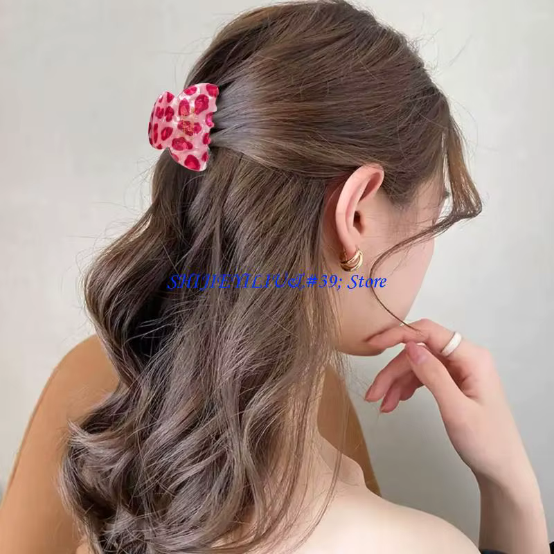 E21F – pince à cheveux en acrylique imprimé léopard rose
