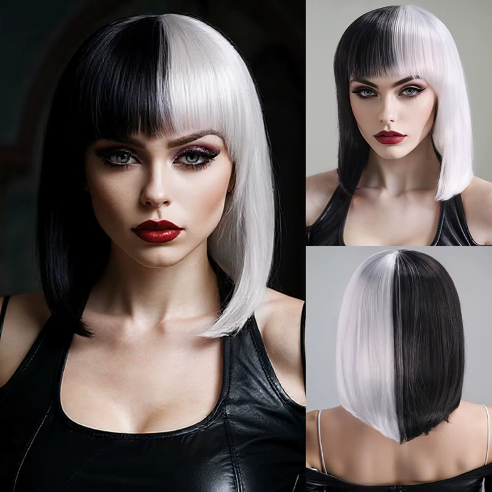 Perruques De Cosplay pour fête d'halloween CRUELLA Deville De Vil