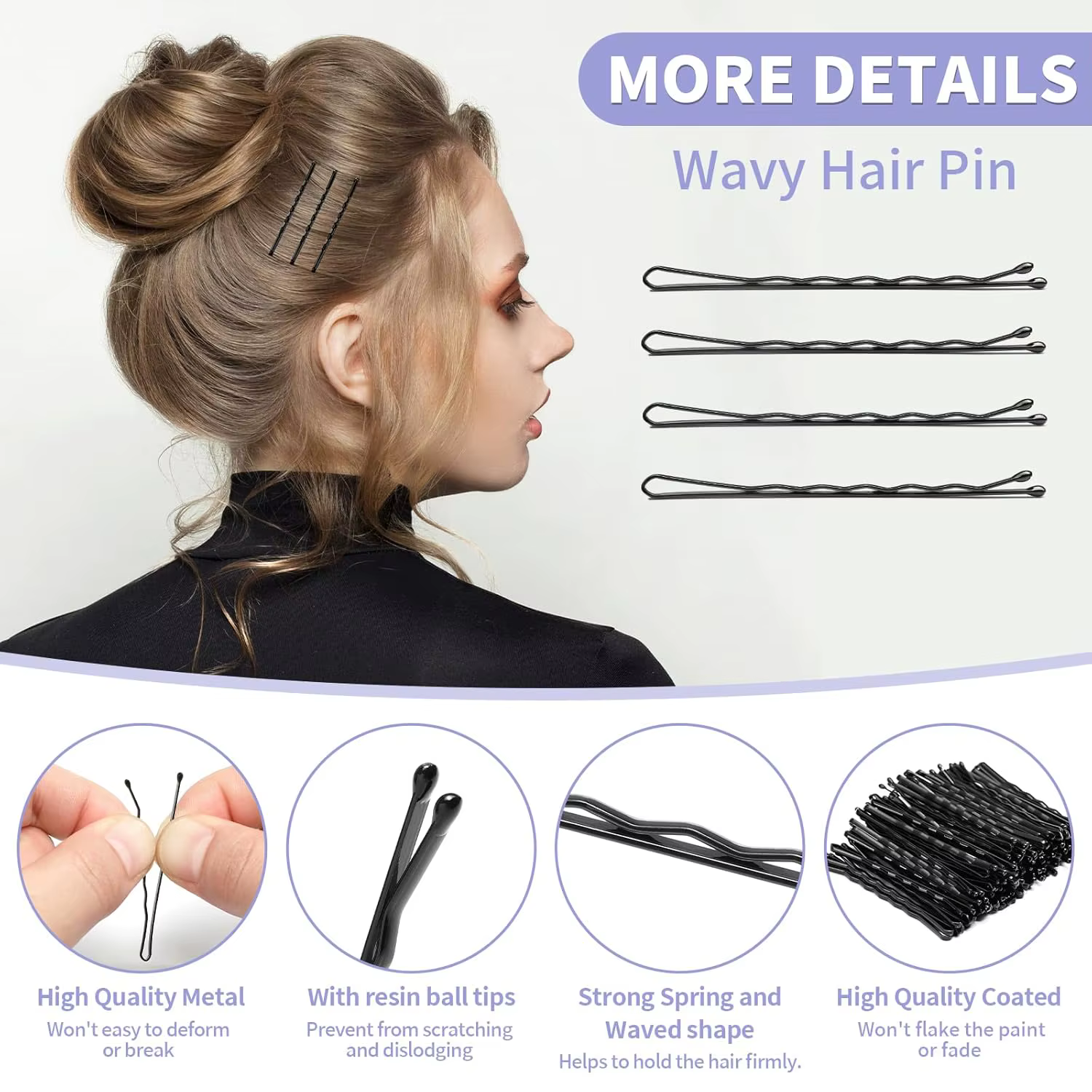 Épingles à cheveux noires ondulées de qualité supérieure