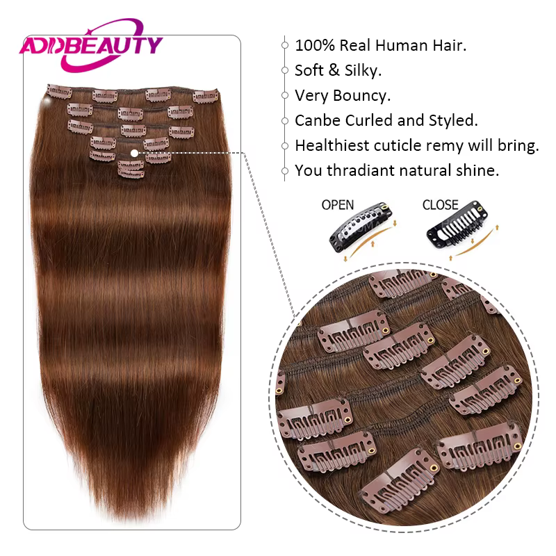 Extensions de cheveux raides Clips dans l'extension