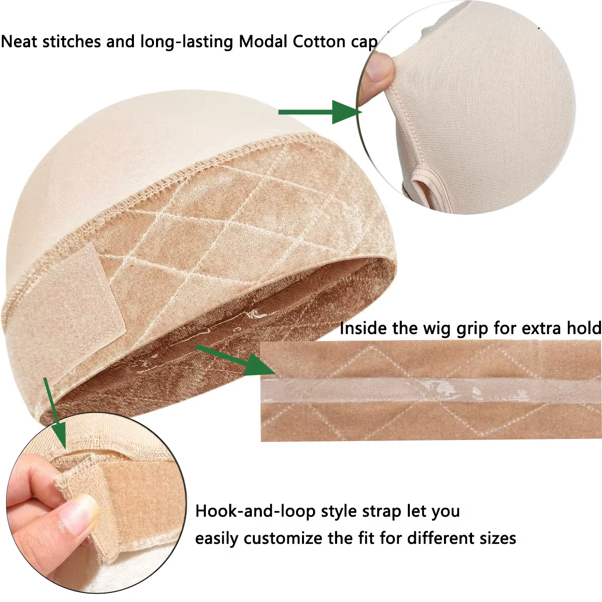 Bonnet de maintien pour perruque avec bande en silicone antidérapante