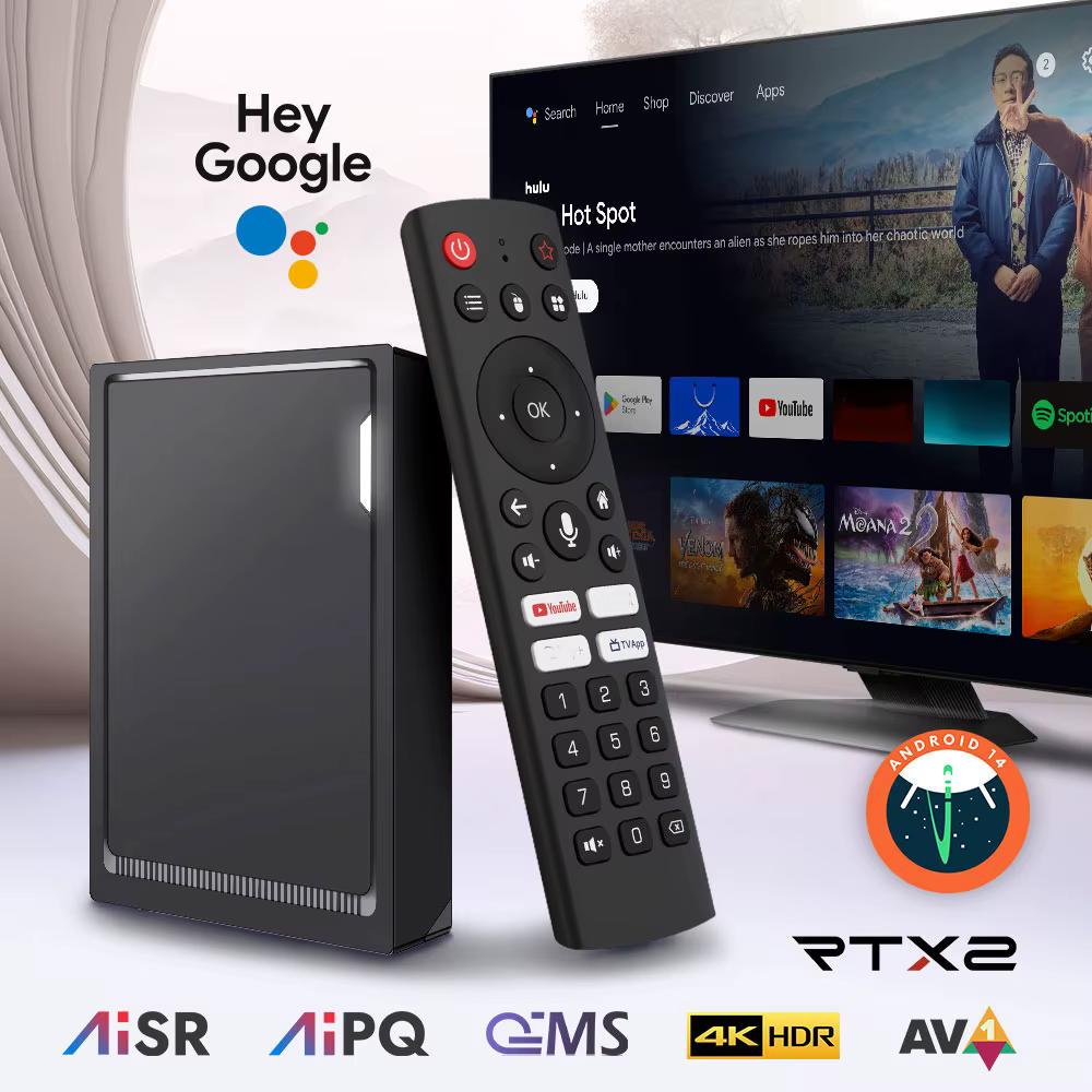 Boîtier TV Android 14 RT-X2 4 Go 32 Go 64 Go avec Realtek1325, prise en charge AI-PQ AI-SR, Wi-Fi 5 1000M 2T2R, lecteur multimédia BT, décodeur