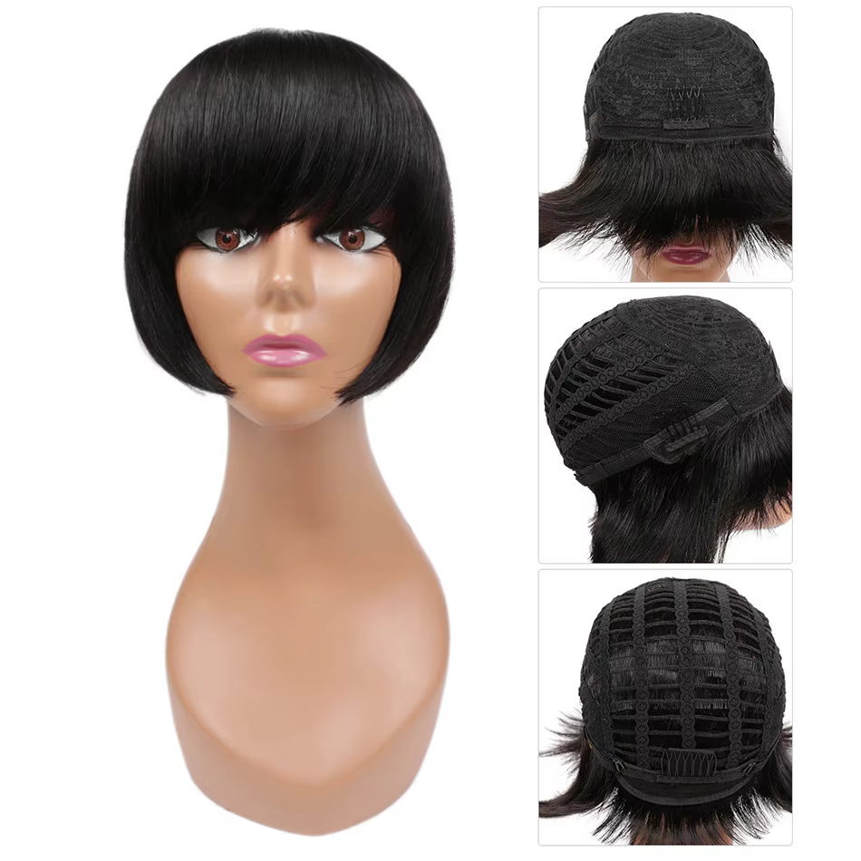 Perruques de cheveux humains droites avec frange Remy brésilien mignon Bob coupe perruque