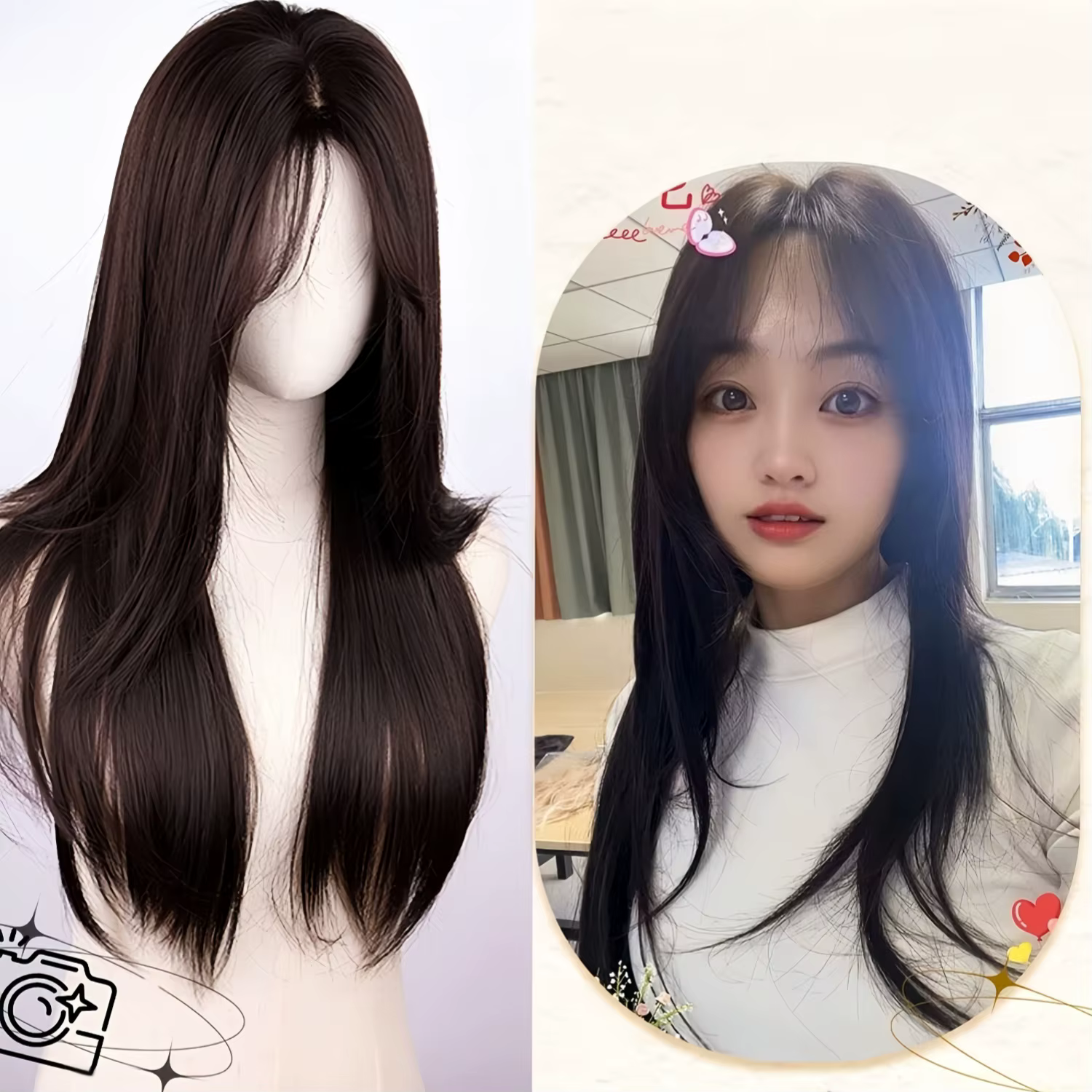 Perruque synthétique lisse noire naturelle de 28 pouces