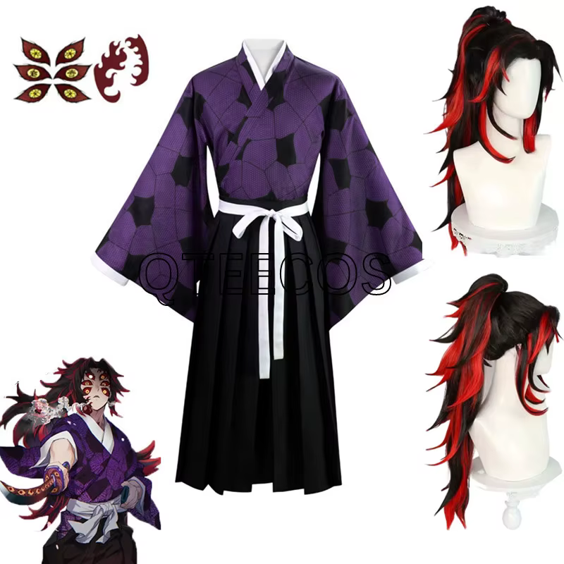 Perruque de Costume de Cosplay Demon Slayer Kokushibo