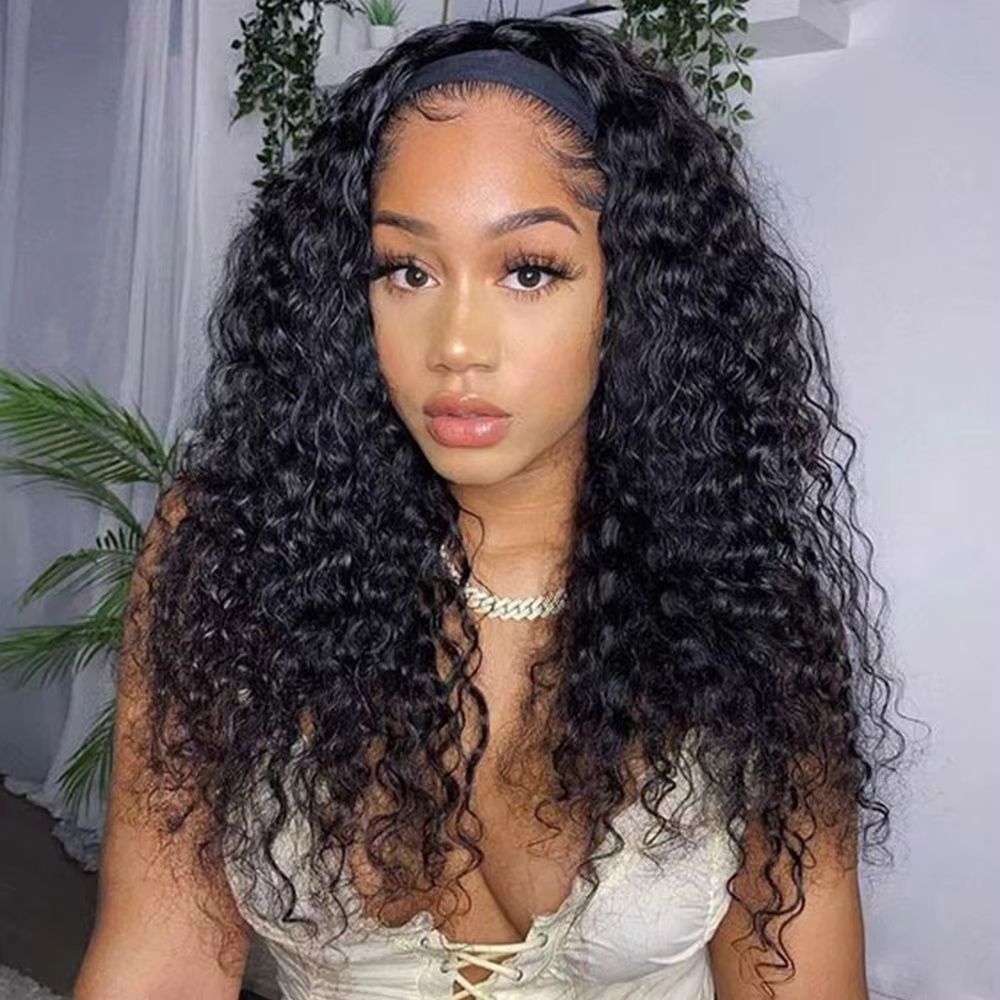 Perruque de cheveux humains brésiliens de densité 200 avec bandeau