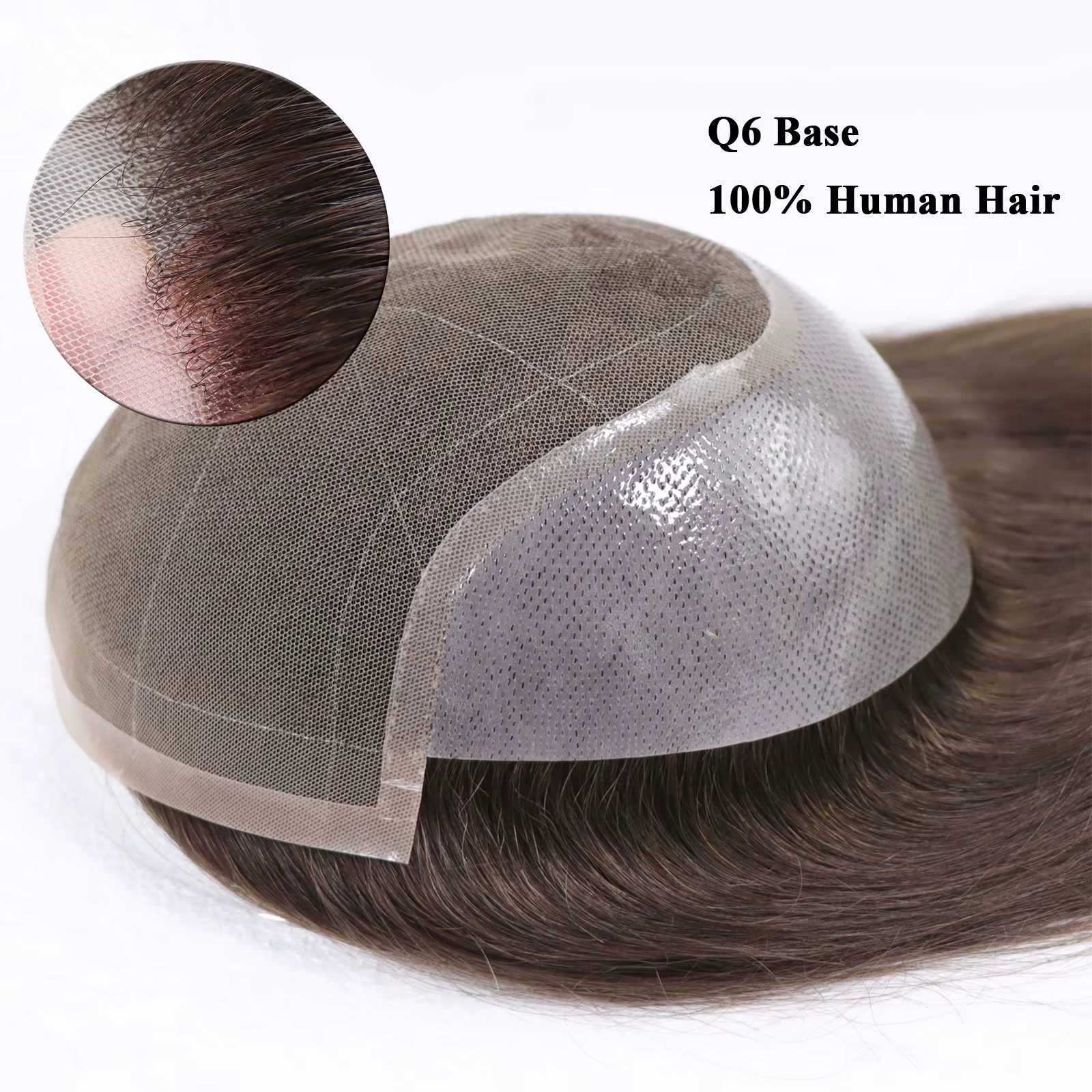 Cheveux humains brun chocolat homme toupet dentelle Pu