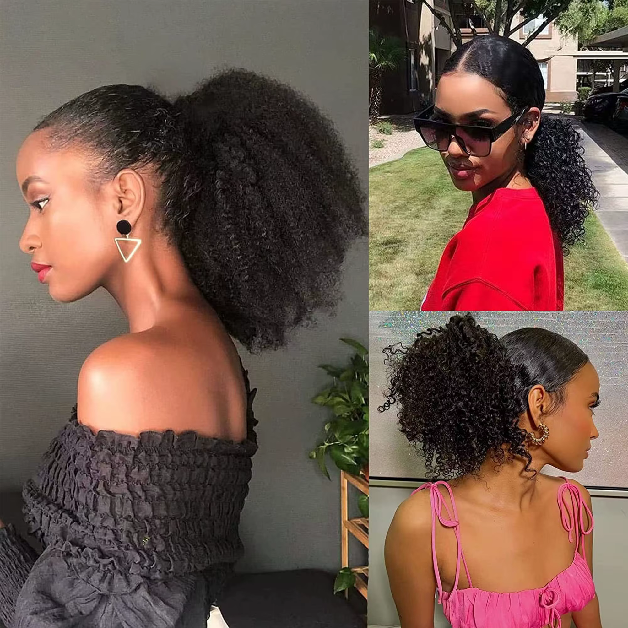 Extension de queue de cheval à clipser en cheveux humains mongols Remy, bouclés afro crépus, à enrouler, pour femmes noires