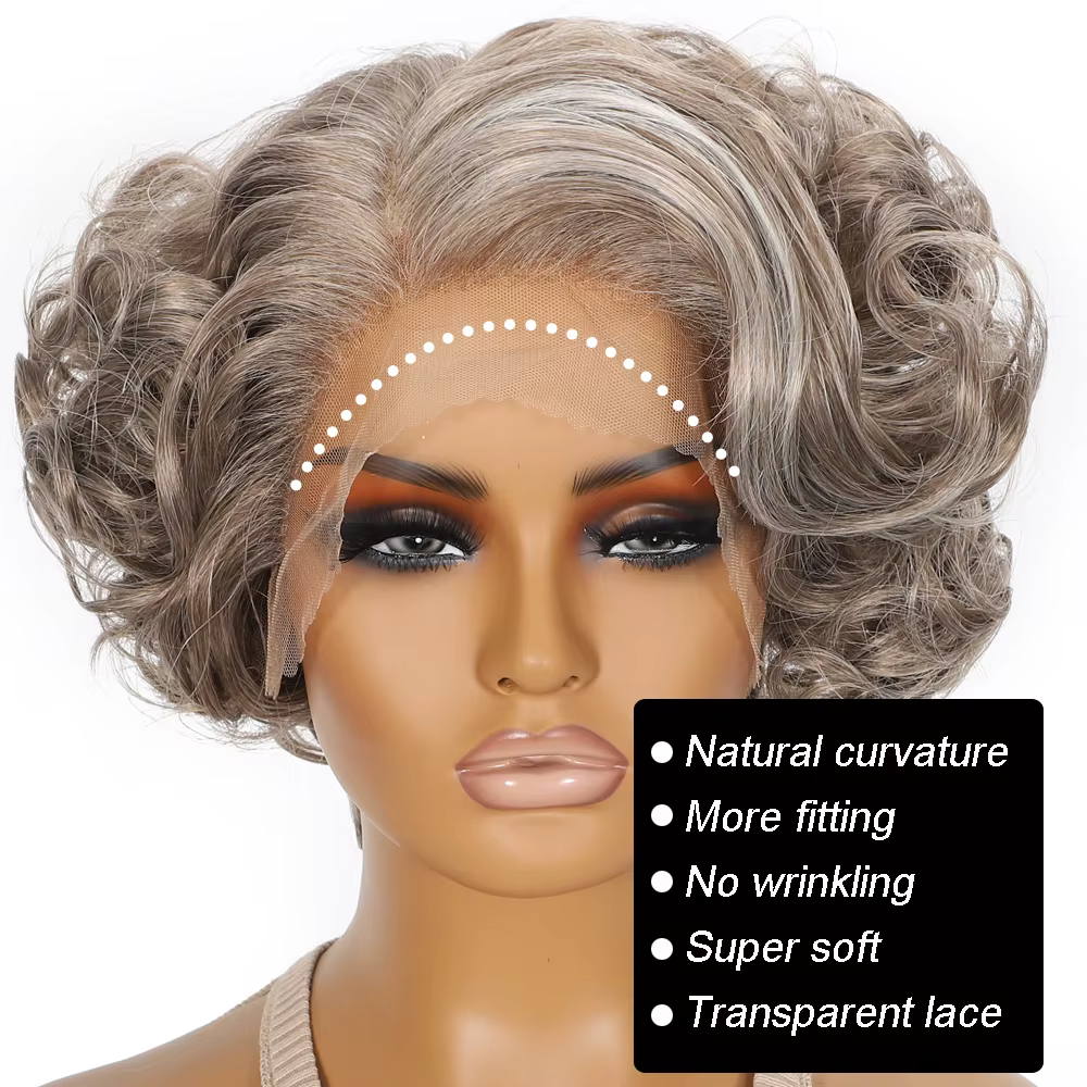 Perruque synthétique courte bouclée ondulée Blonde noire grise de 10 pouces pour femmes