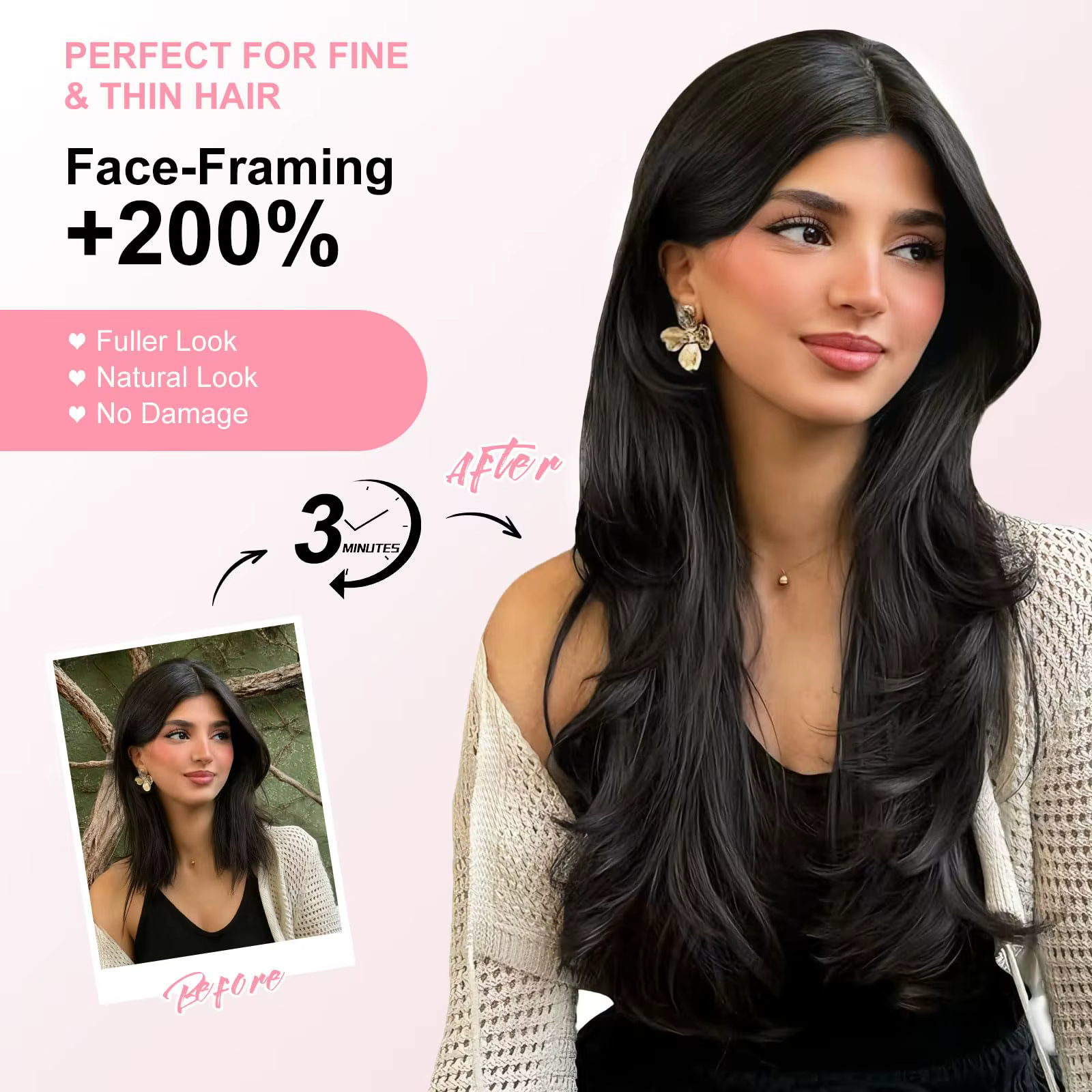 Extensions de cheveux noires à clipser pour femmes
