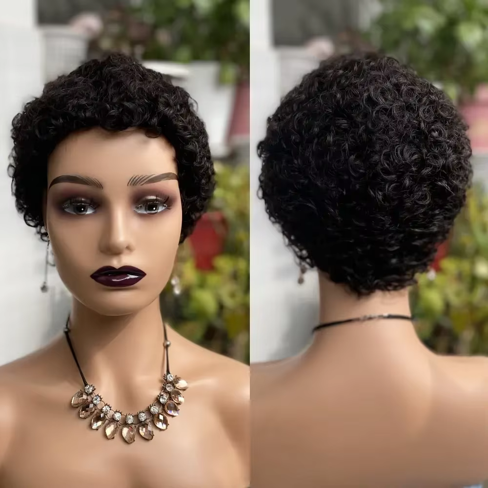 Perruques de cheveux humains Remy coupe lutin pour femmes