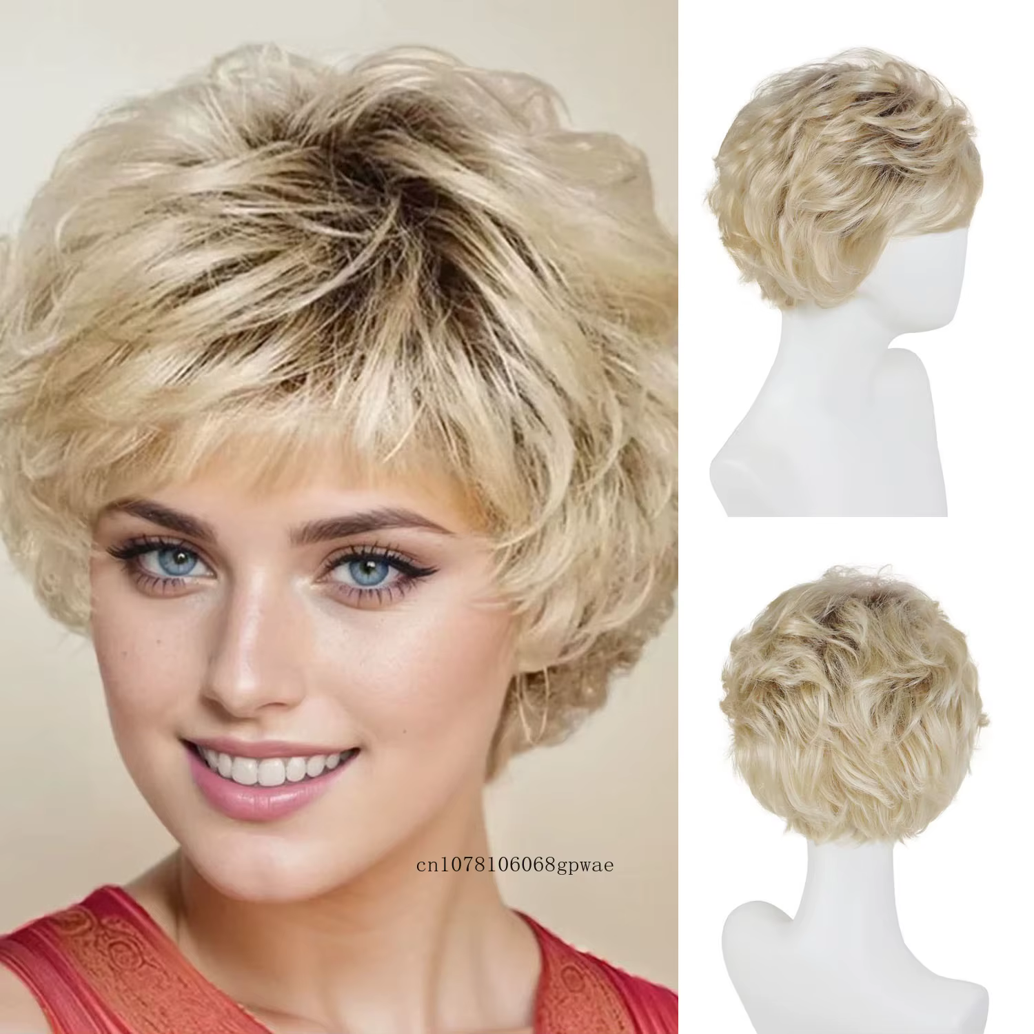 Perruque synthétique coupe lutin Blonde ombrée pour femmes âgées