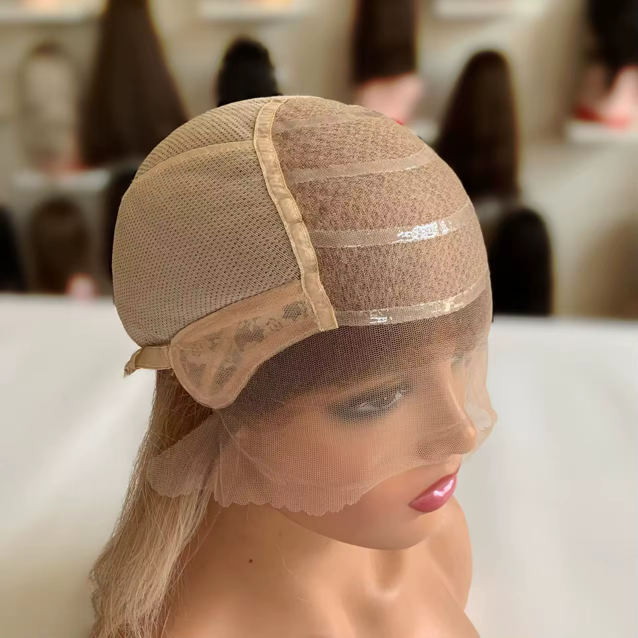 Perruque médicale sans colle avec capuchon en Silicone