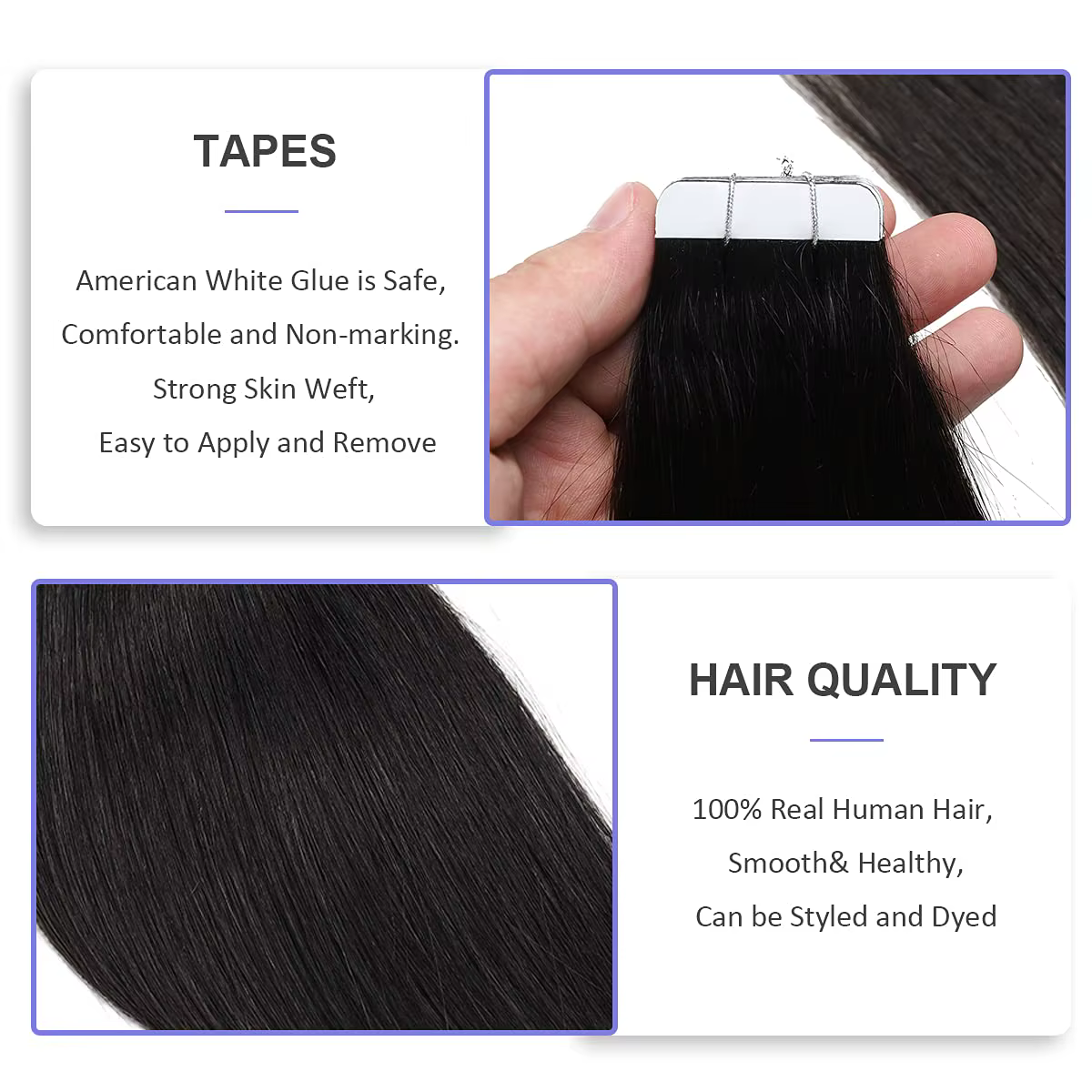 Extensions de cheveux à bandes adhésives de 26 pouces