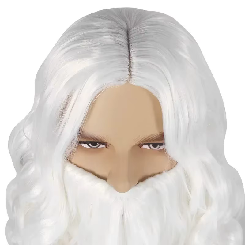 Perruque synthétique blanche avec barbe du père noël