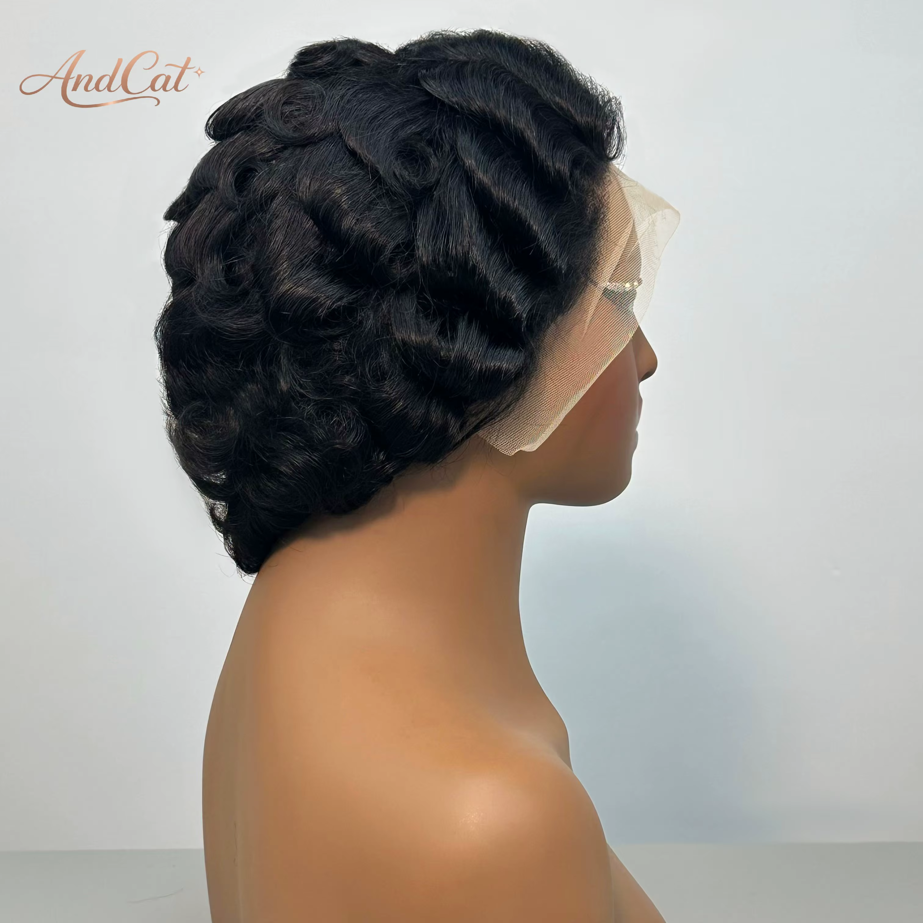 Perruque Courte Bouclée Pixie Cheveux Humains Vierges Brésiliens 100% Naturels Perruques Frontales 13x4 Couleur Noir Naturel Couleurs Variées