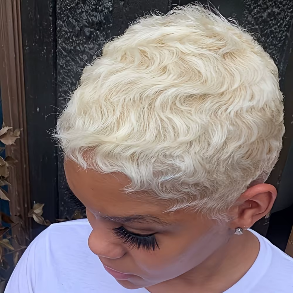 Perruque de cheveux humains vague bouclée perruques coupe lutin pour les femmes