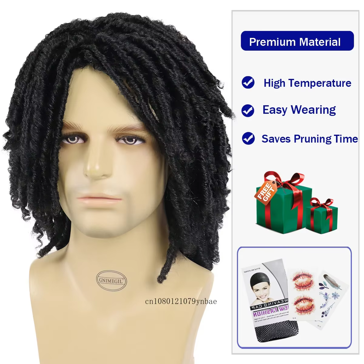 Cheveux synthétiques DreadLock perruque pour hommes perruques tressées Jet noir homme Afro Bob