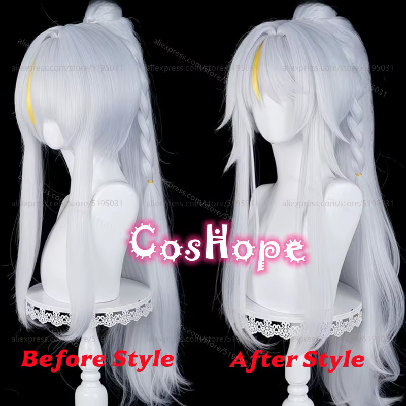Zibai Cosplay perruque avec queue de cheval argent blanc