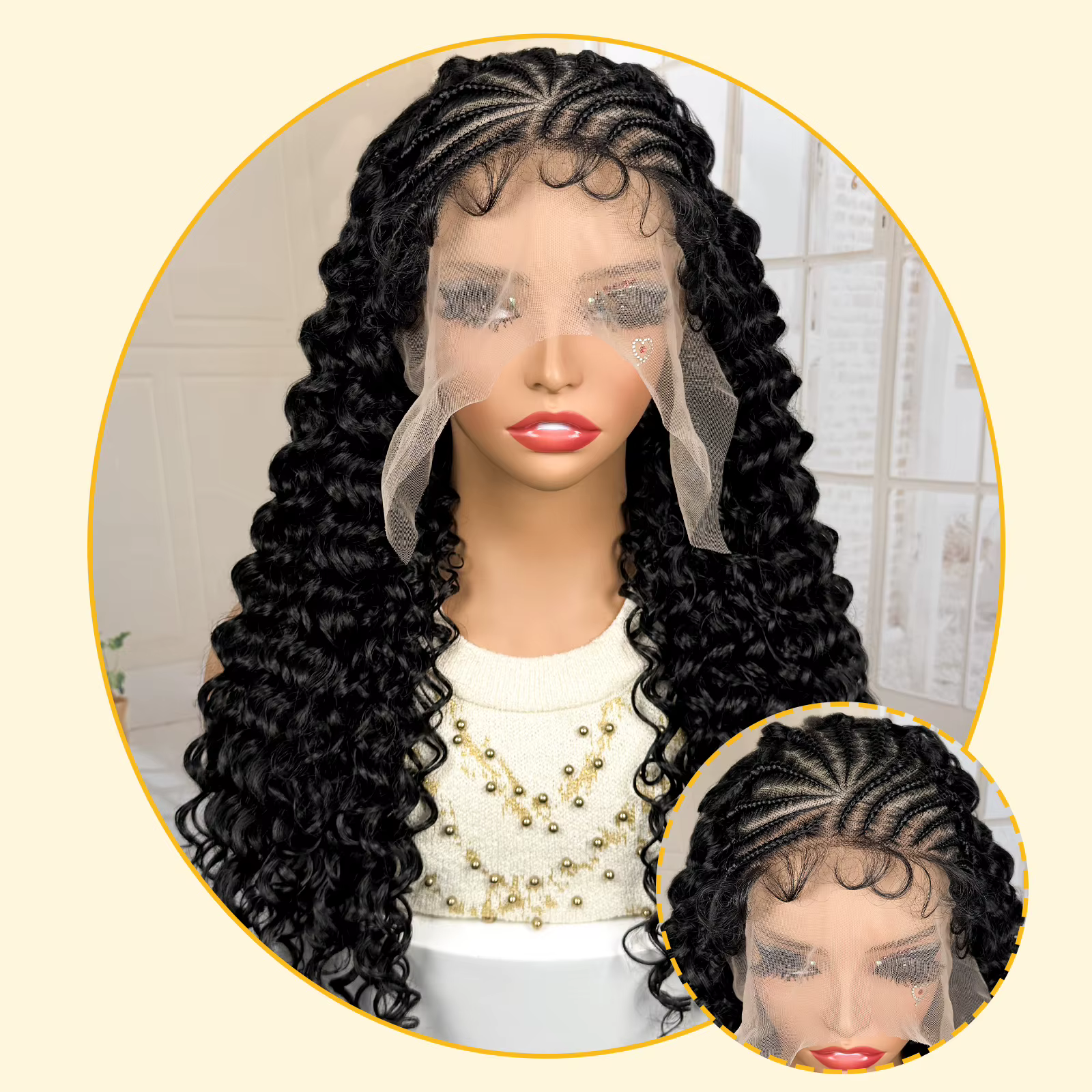 Perruque synthétique tressée en cornrows avec dentelle frontale 13x6
