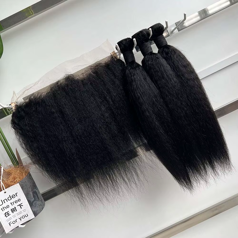 Soldes Exceptionnelles : Lots de Cheveux Raides Kinky avec Closure Frontale HD Transparente et Bundles d'Extensions