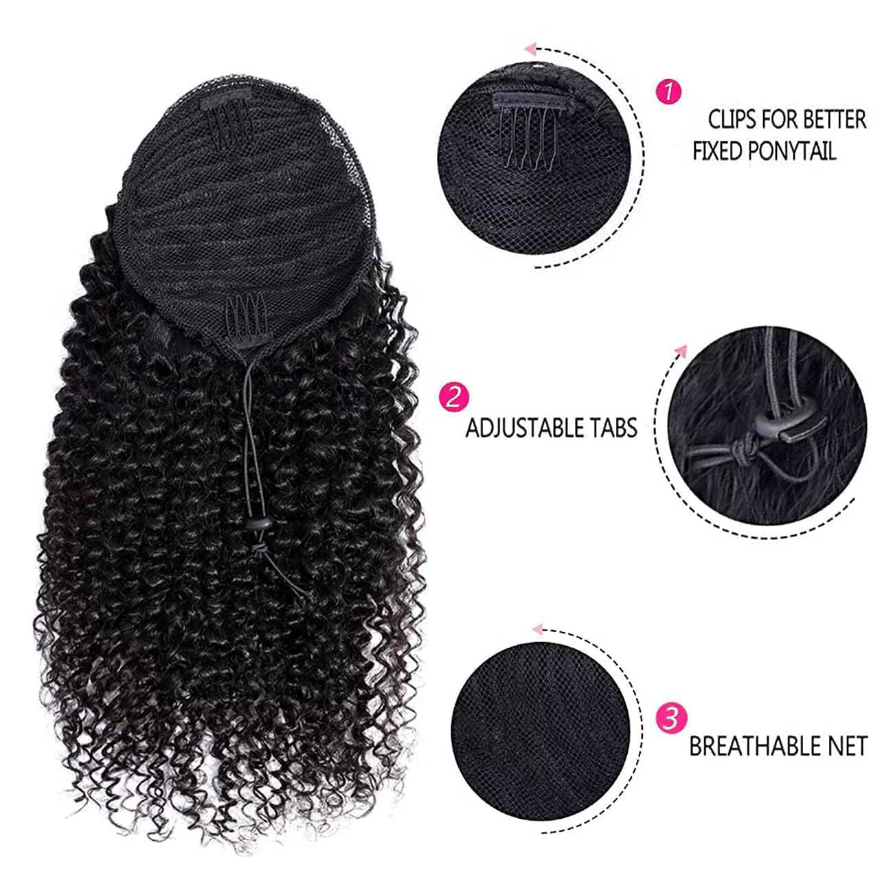 Queue de cheval à cordon en cheveux humains 4C Afro Kinky Curly