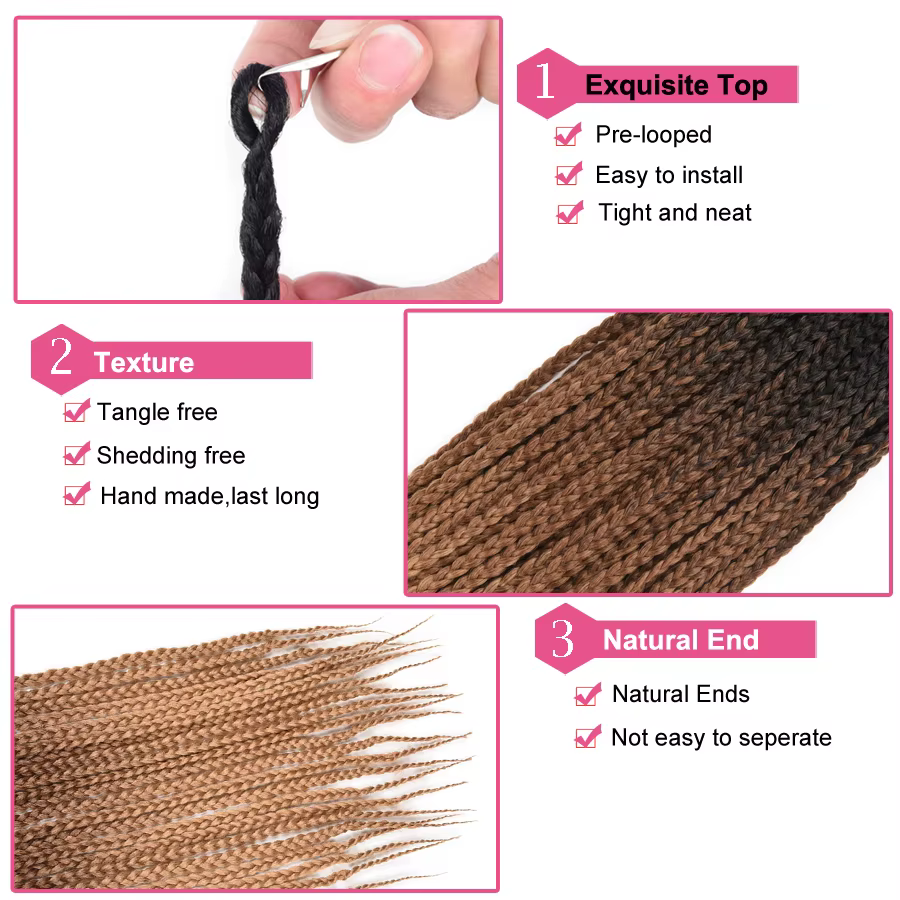 Boîte synthétique tresses 18 24 pouces de Long Ombre Crochet tressage Extensions de cheveux noir brun