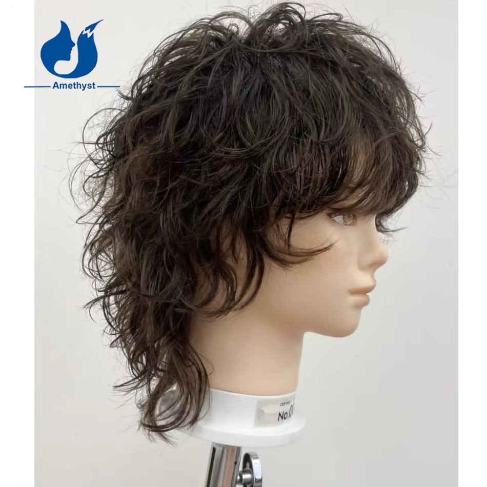 Améthyste lâche bouclés brésilien Remy perruque de cheveux humains pour hommes 13X6 dentelle avant