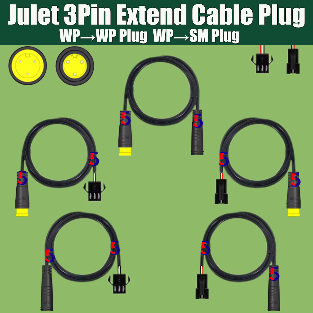 Câble d'extension d'accélérateur pour vélo électrique, Julet, 3 broches, prise étanche, connecteur adaptateur ABS, prise PAS 3P WP-WP/ WP-SM