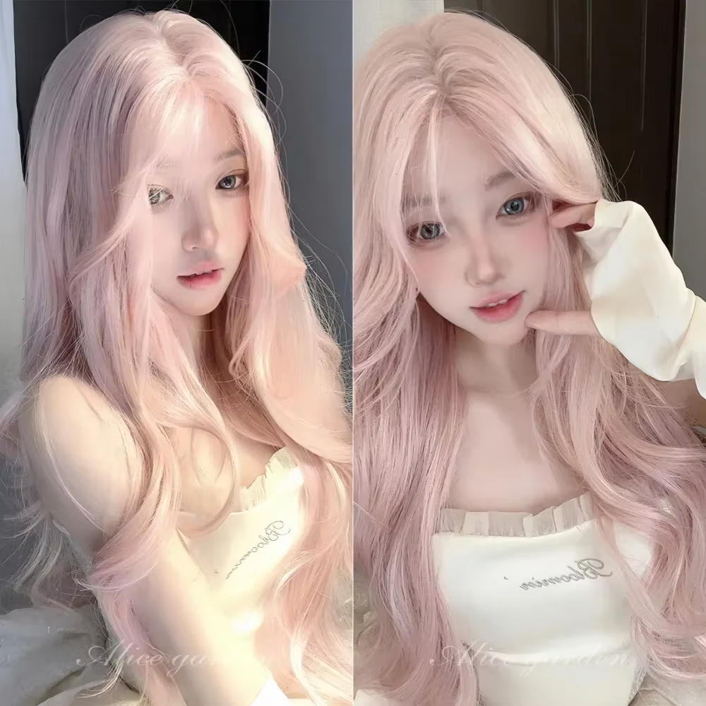 Perruque rose pour femmes perruques de Cosplay longues ondulées