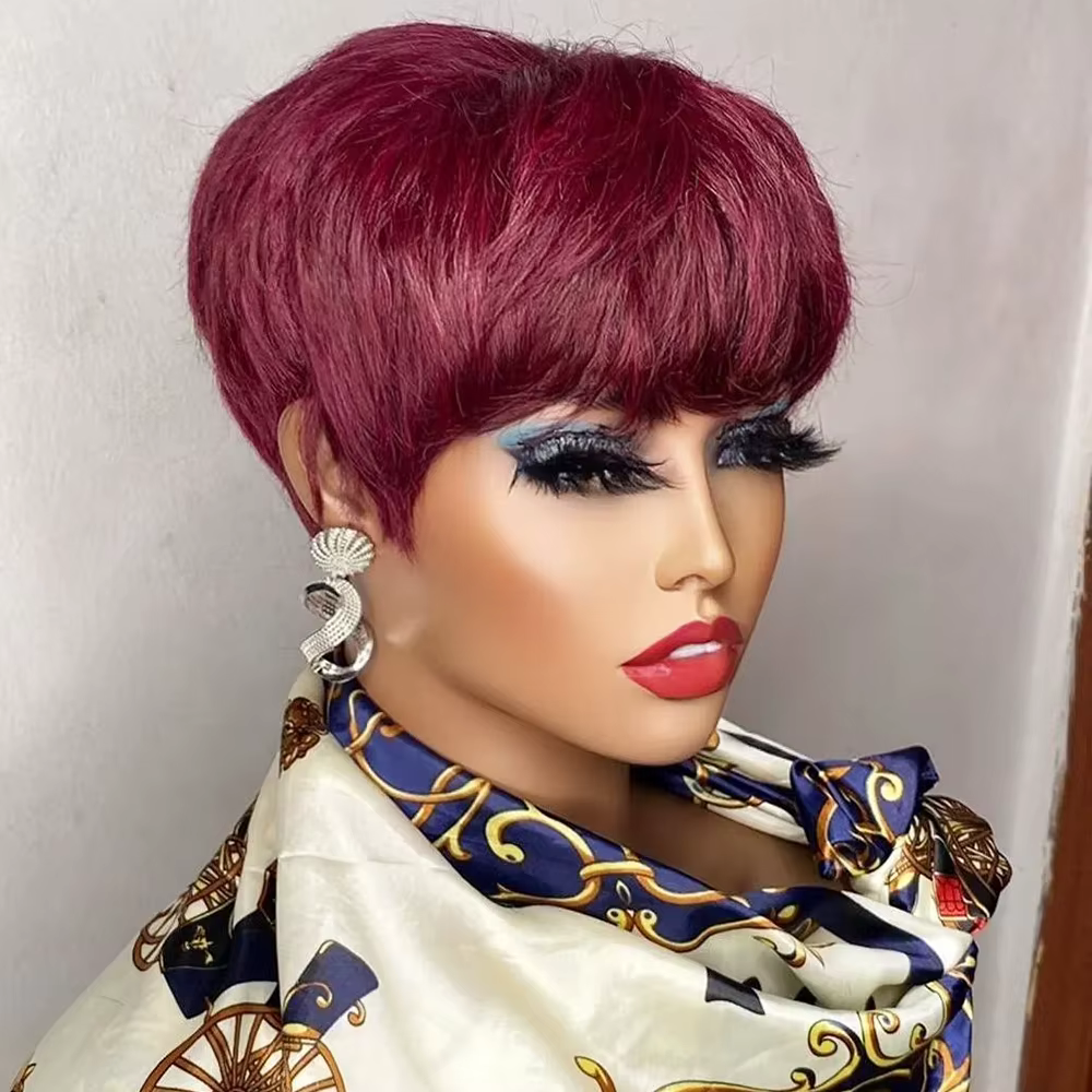 Perruque Pixie Cut Brésilienne Naturelle avec Frange