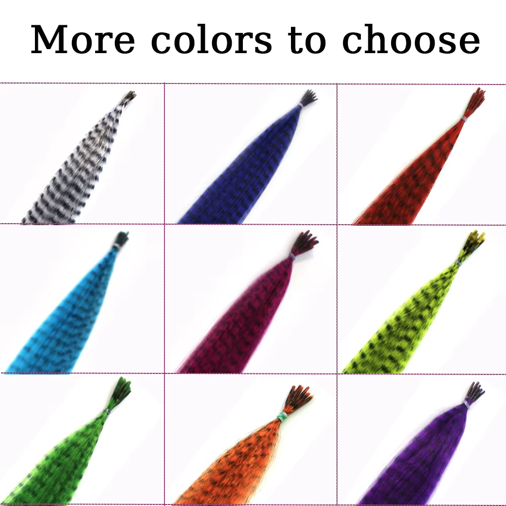 Extensions de cheveux synthétiques colorées à rayures en plumes