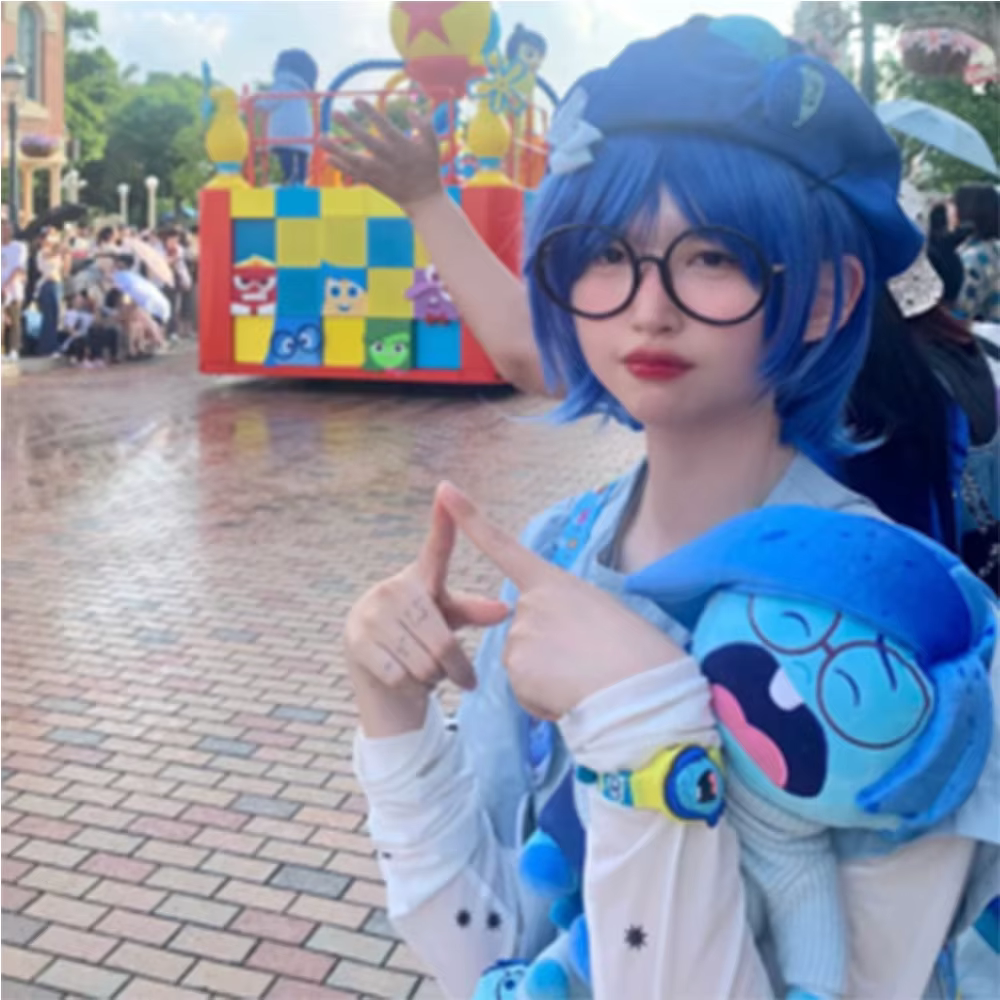 Perruque de tristesse bleue synthétique【+ bonnet