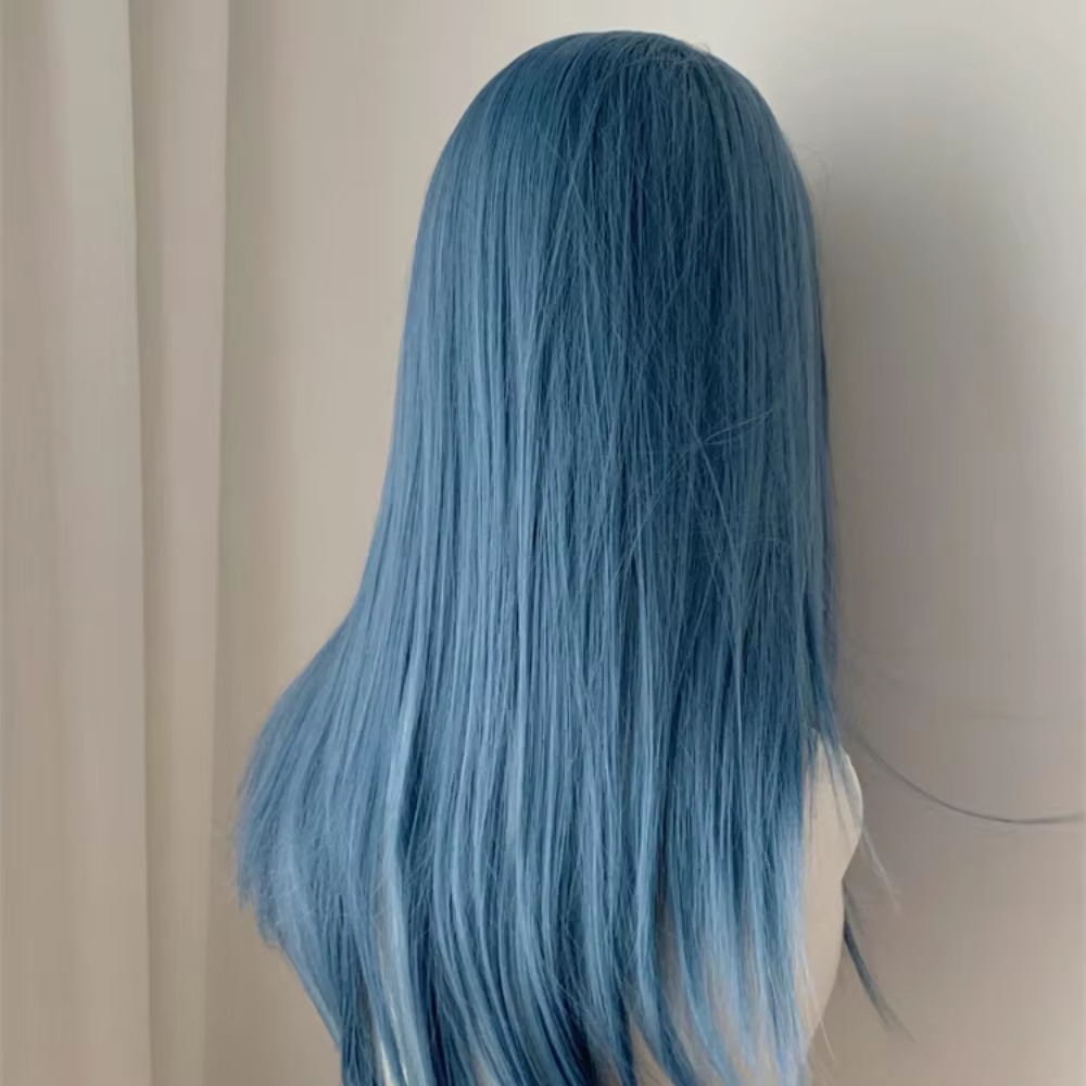 Perruque Lolita Synthétique Longue et Lisse avec Filet de Fixation Frontale en Dentelle