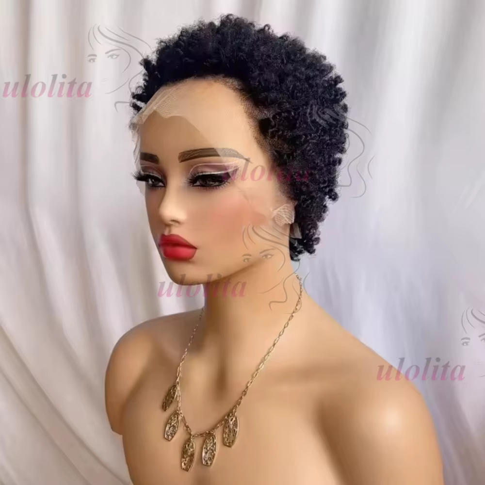 Perruque Courte Bouclée Naturelle en Cheveux Humains Premium 13x4 Lace Front